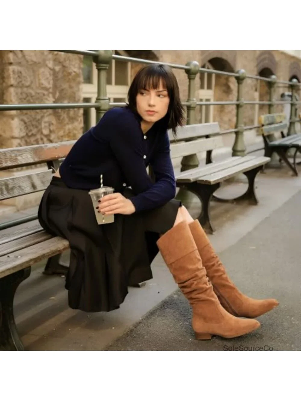 Flat Suede Knee High Boots Slouchy Round Toe Side Zipper